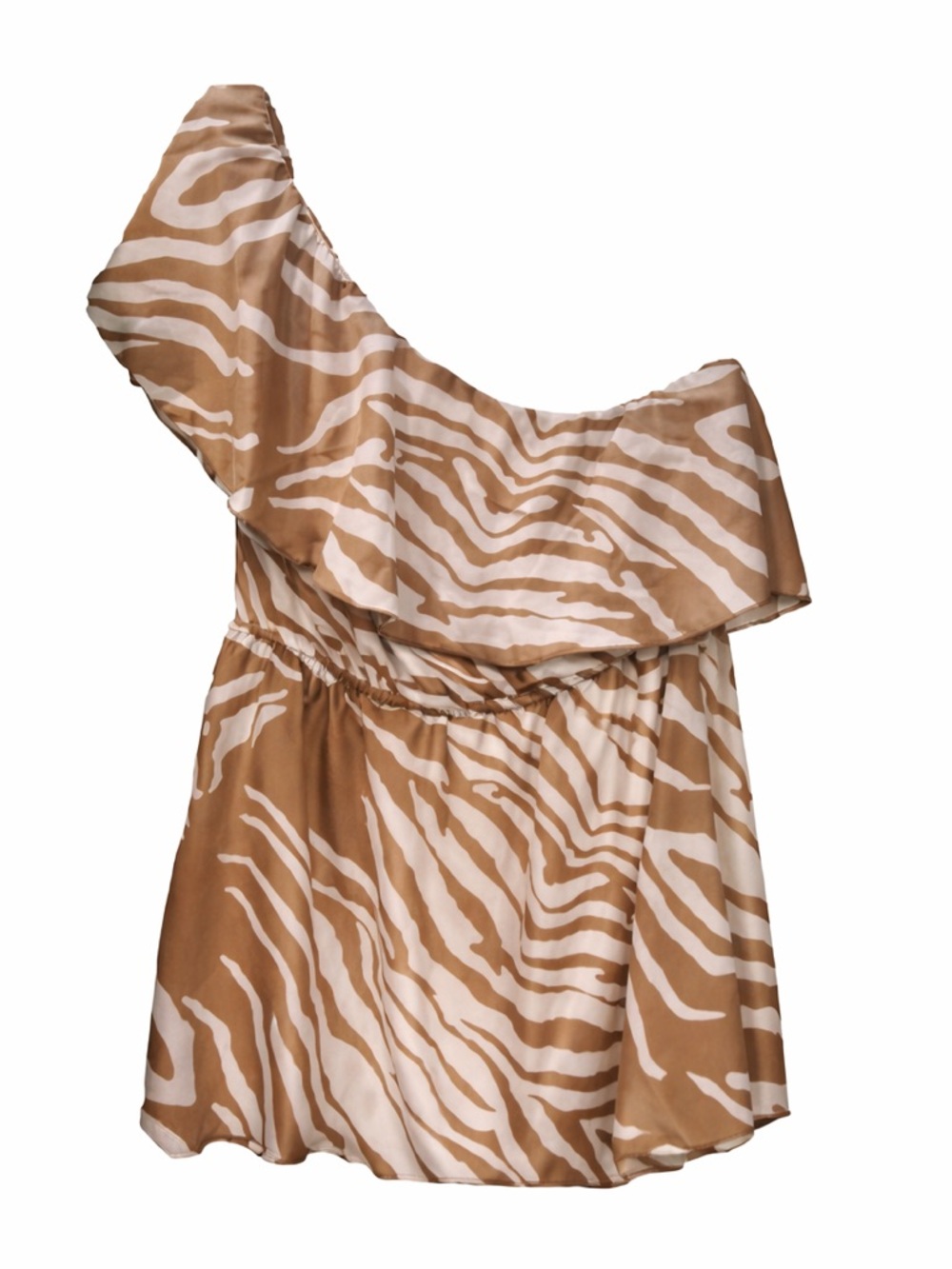 Madison One Shoulder Animal Print Top Tan White NWT Size Small